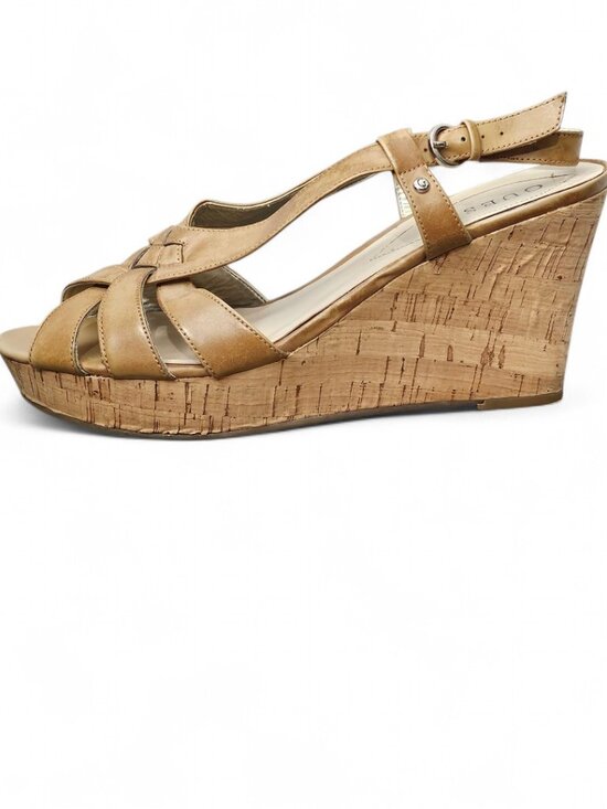 Guess Shoes - Guess Strappy Kayce Cork Wedge Platform Heel Slingback Sandals Tan Size 11